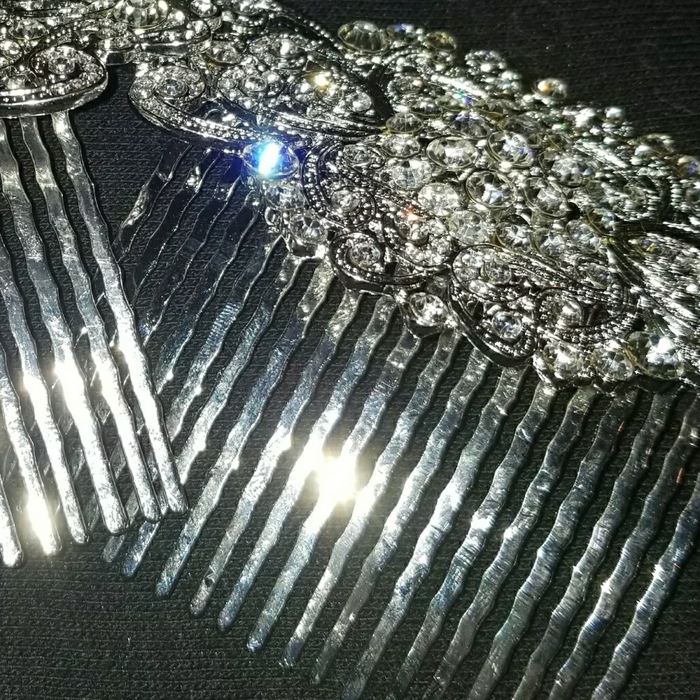 Vintage crystal and silver hair combs